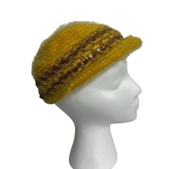 Vintage Yellow Felt Hat with Sparkle Thread 1950s - Picture 2 of 9